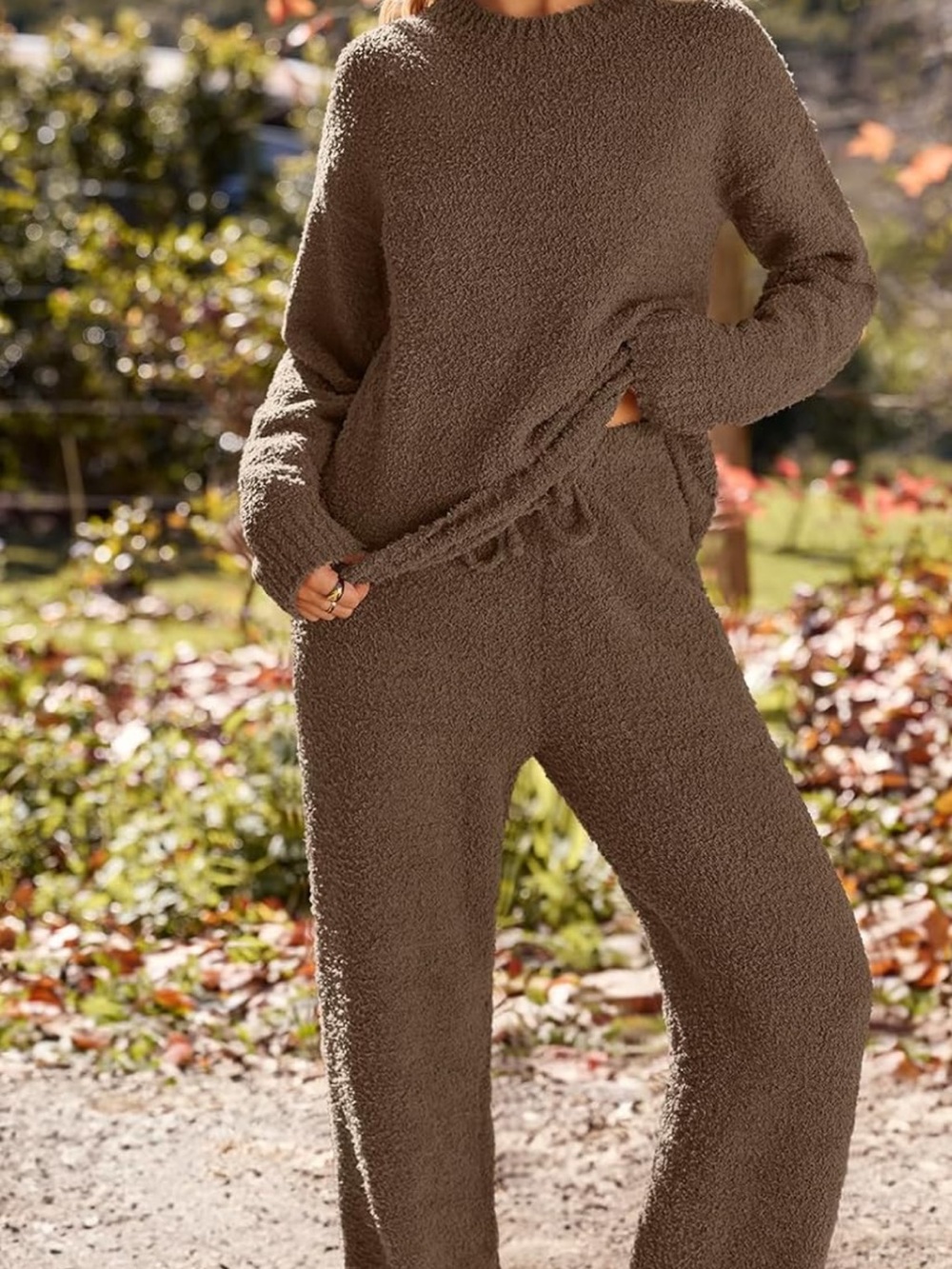 MEROKEETY Womens Cute Fuzzy Lounge Set Cozy Fall Pajamas Sz L brown